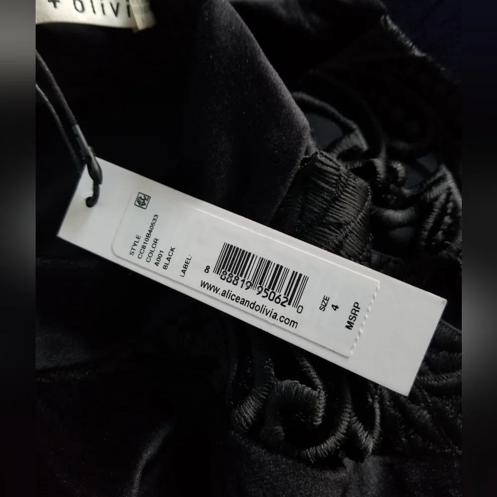 Alice + Olivia Embroidered Lace Velour Dress Size 4 Black - Picture 8 of 10